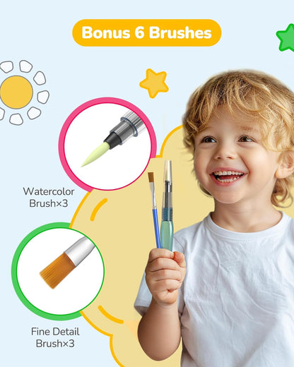 TECJOE 3 Pack Paint With Water Coloring Books for Toddlers, Watercolor Paint Set with 6 Brushes