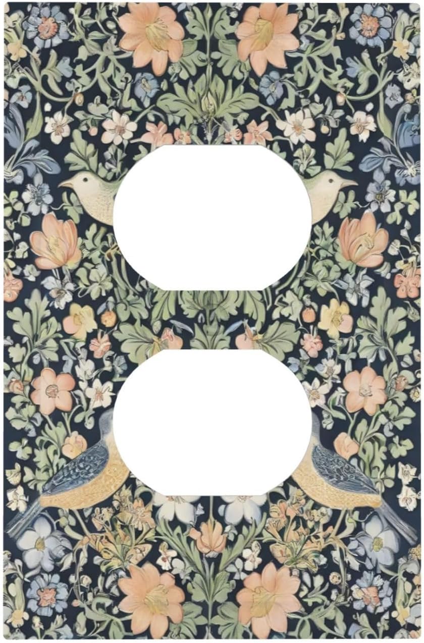 Decorative Outlet Covers Rustic Morris Birds Green Leaf Flower 1 Gang Duplex Light Switch Cover