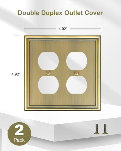 2-Pack Double Duplex Outlet Cover, Antique Brass Decorative Switch Plates and Outlet Covers for