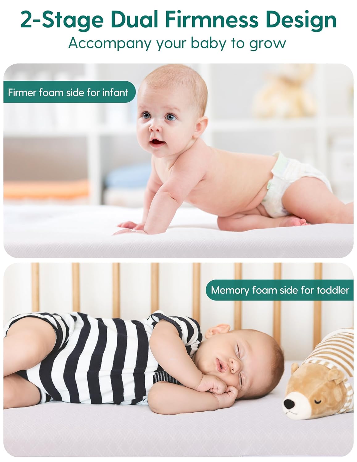 BABELIO Crib Mattress Memory Foam Toddler Mattress 2-Stage Standard Size Baby Mattress with