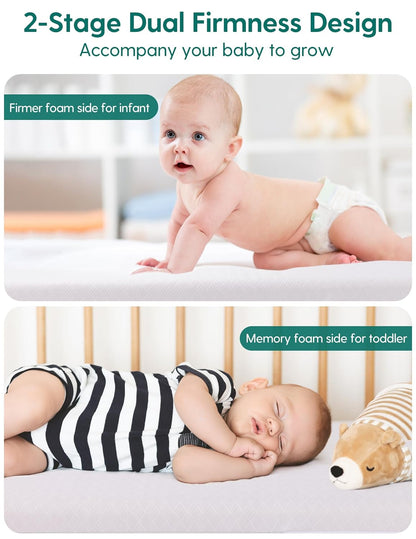 BABELIO Crib Mattress Memory Foam Toddler Mattress 2-Stage Standard Size Baby Mattress with
