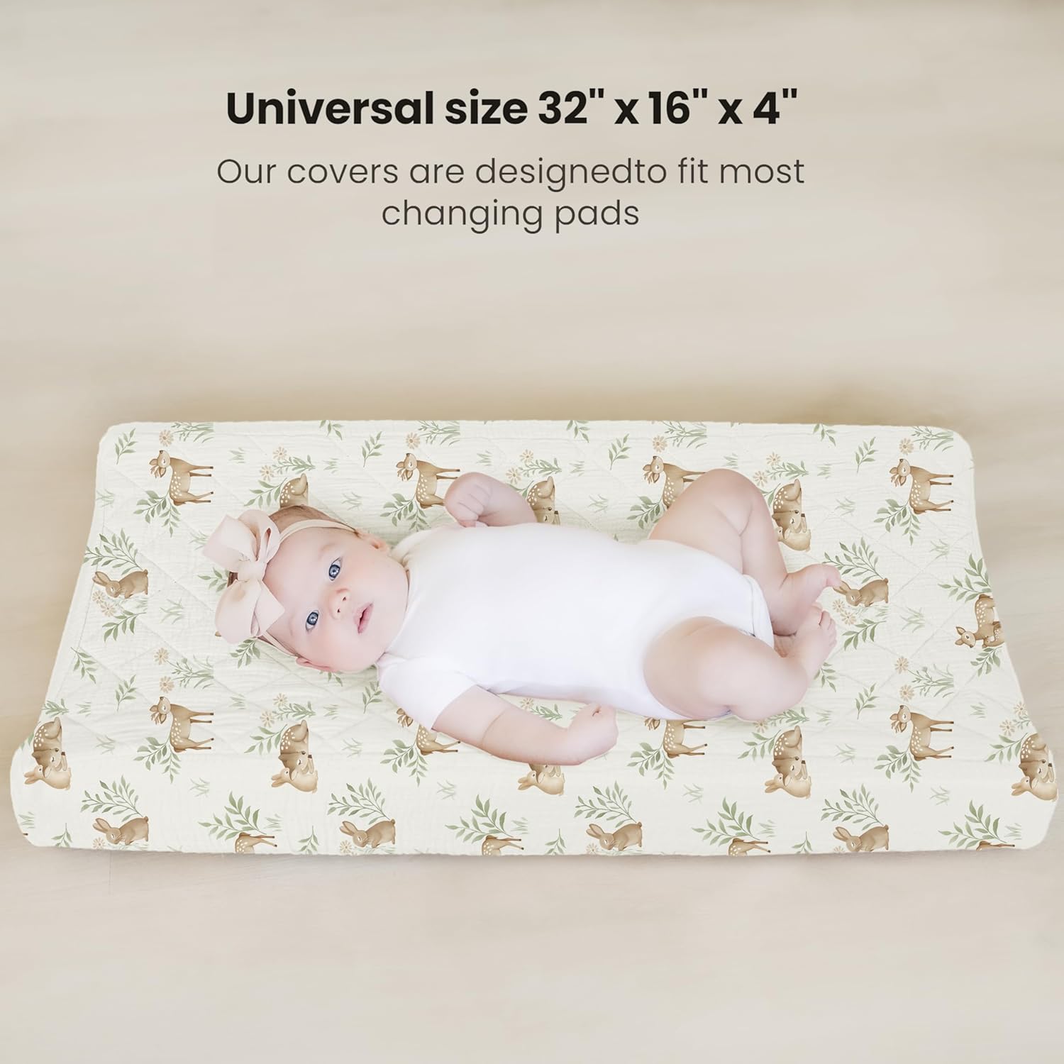 Konssy Waterproof Muslin Changing Pad Cover 2 Pack, Quilted Cotton Fitted Diaper Changing Table