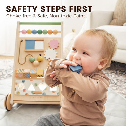 Tiny Land Wooden Baby Walker with Activity Center, Montessori Push Walker