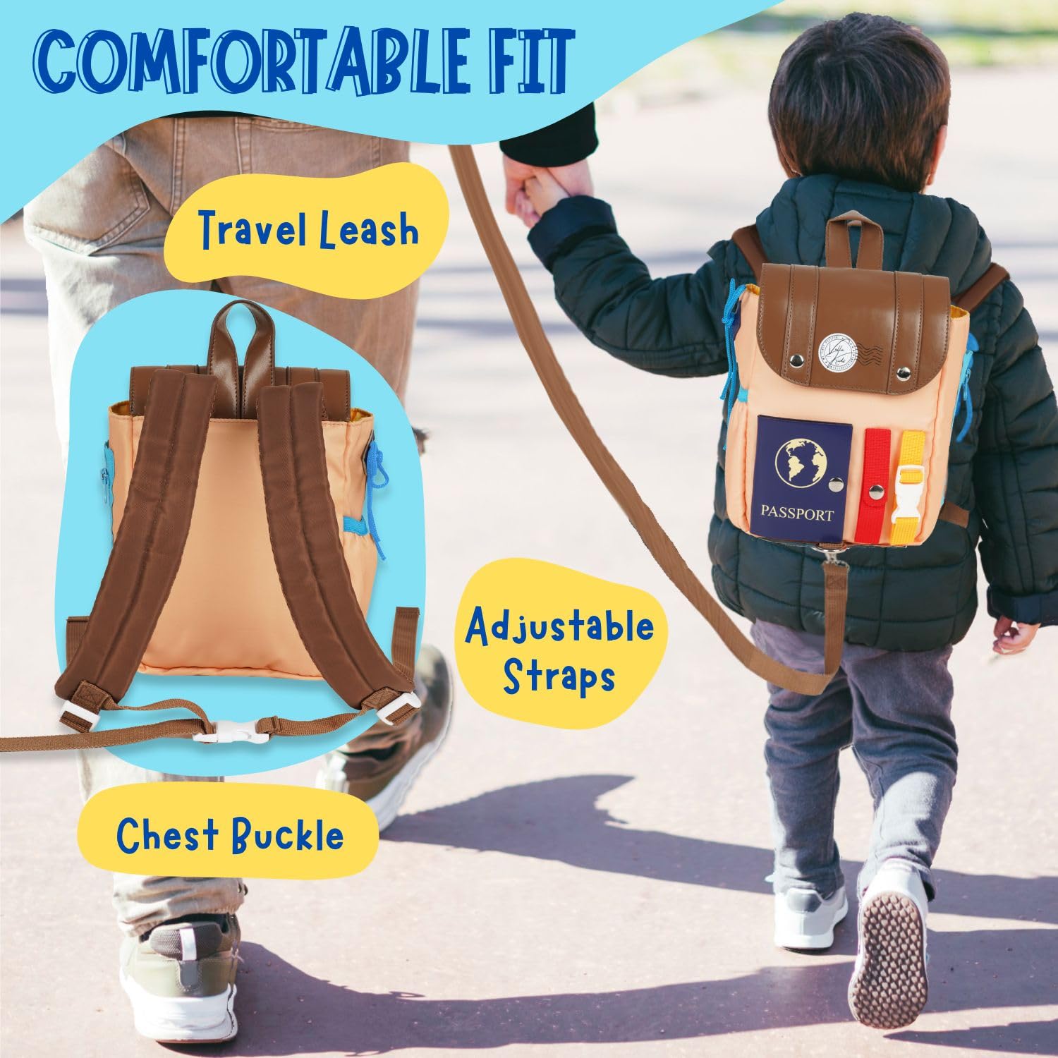 THREE-IN-ONE Toddler Backpack 1-3, Busy Book and Leash, Montessori Toys for 1 2 3 4 Year Old
