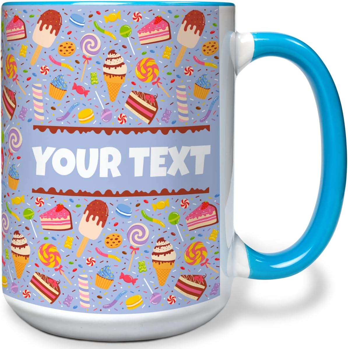 Personalized Mug for Kids - Sweets - Custom Name/Text, Ceramic Hot Chocolate/Cocoa/Coffee Cup for