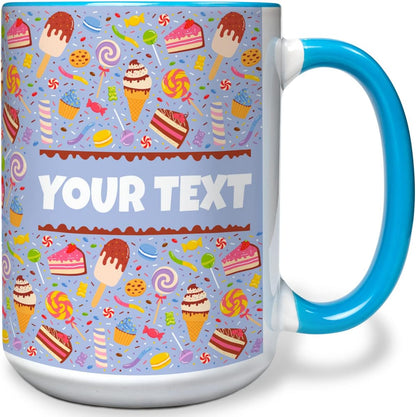 Personalized Mug for Kids - Sweets - Custom Name/Text, Ceramic Hot Chocolate/Cocoa/Coffee Cup for