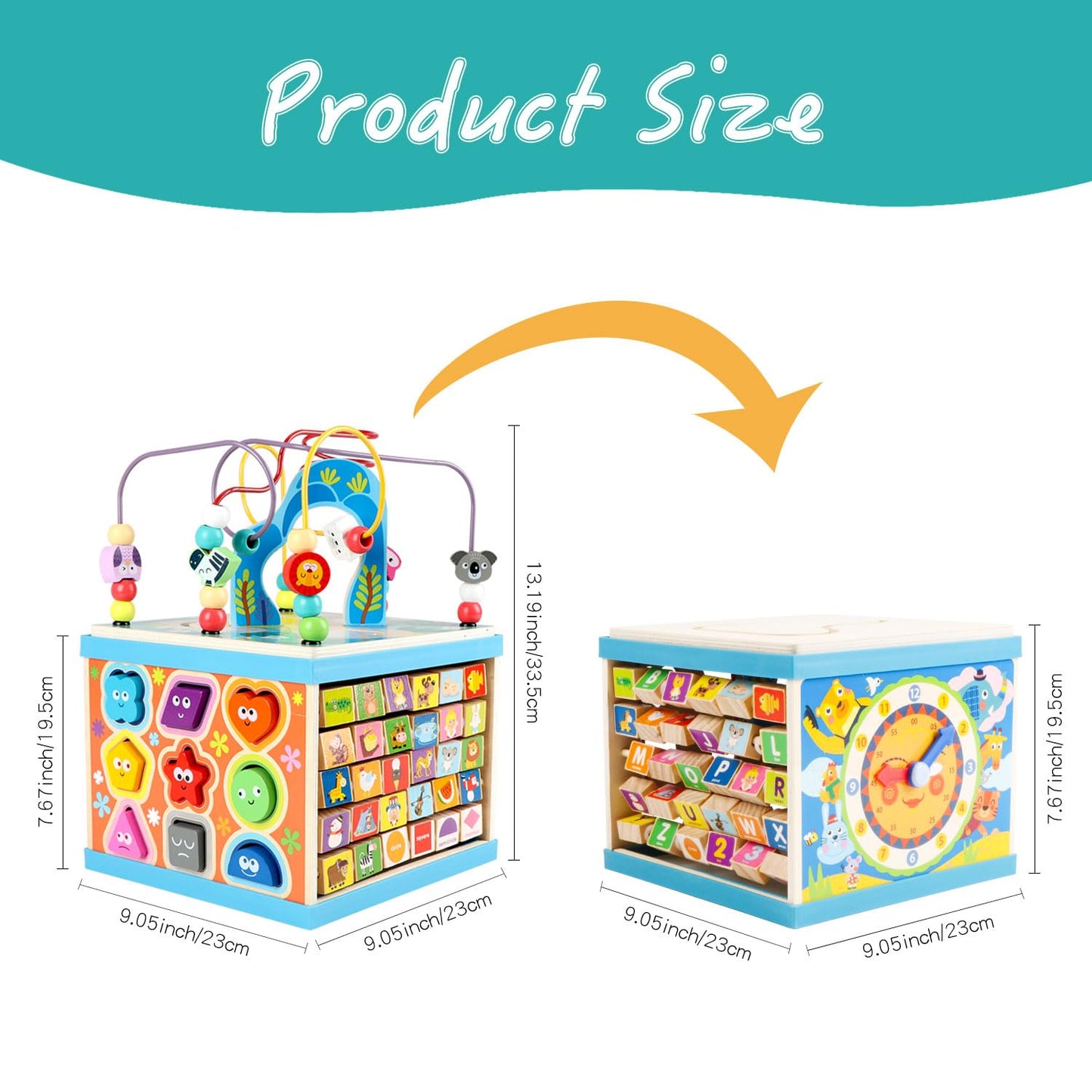 Qilay Wooden Activity Cube for Toddlers, 5 in 1 Multipurpose Abacus Early Educational Montessori