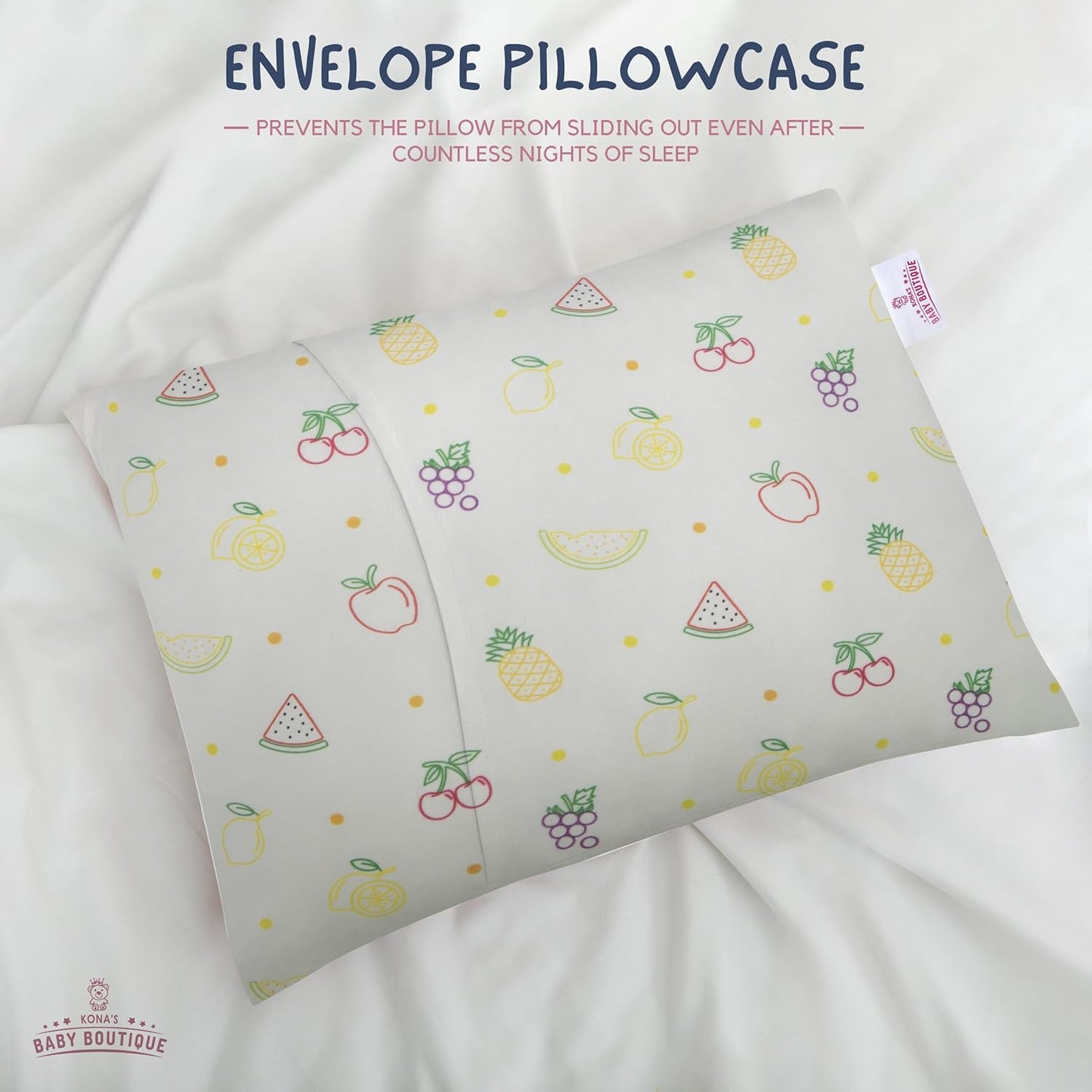 Yellow Fruits - Kona's Perfect Toddler Pillow with Softest Toddler Pillowcase - 13 x 18 inch