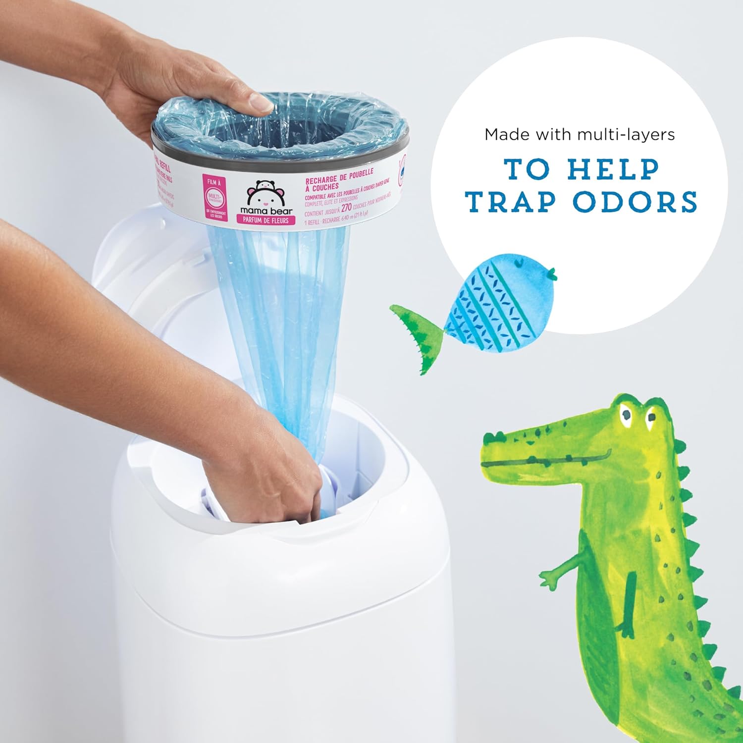 Amazon Brand - Mama Bear Blossoms Scented Diaper Pail Refills for Diaper Genie Pails, 1080 Count (4