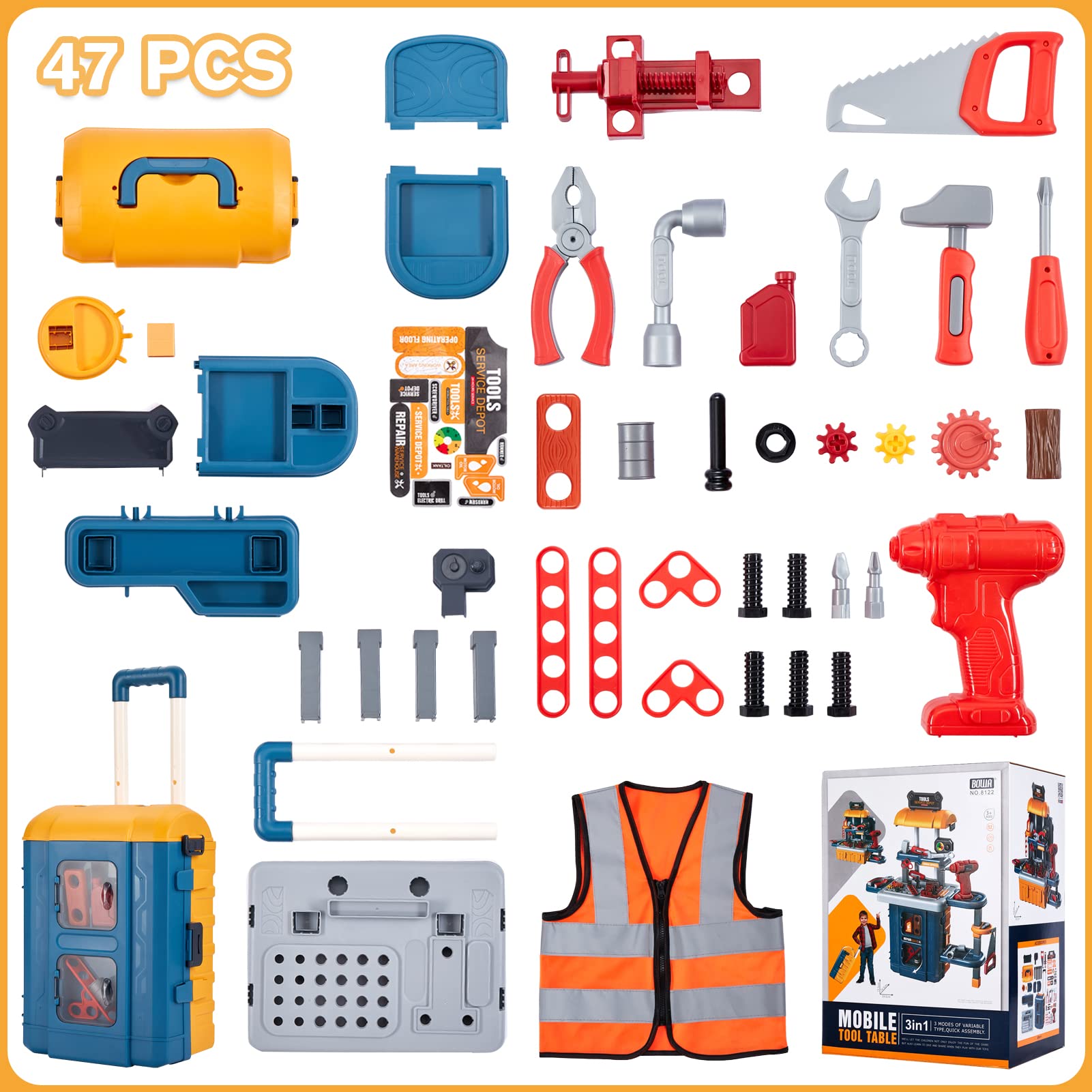 Kids Tool Bench with Kids Tool Set, Three Modes Toddler Tool Bench with Electric Drill Set, Pretend