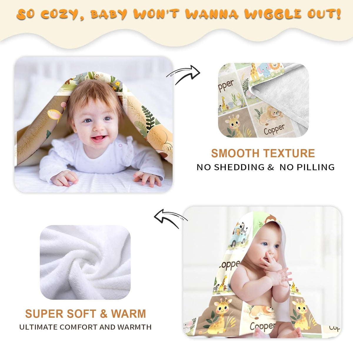 Ship Next Day, Personalized Baby Blanket – Printed in USA, Custom Baby Blanket for Boys & Girls