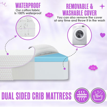 Sleepah 5.5” Crib & Toddler Bed Mattress Dual Sided Cooling Memory Foam – Waterproof Washable