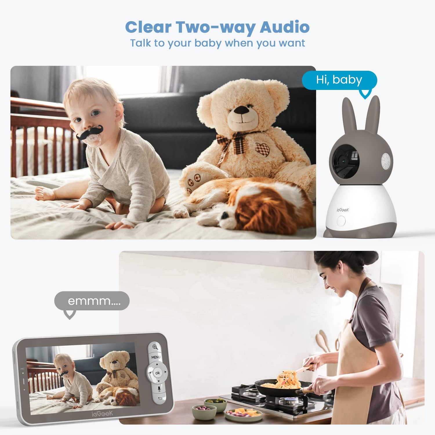 ieGeek Baby Monitor with 2K HD Resolution, Pan-Tilt-Zoom Video Baby Monitor Camera, 5'' LCD Screen
