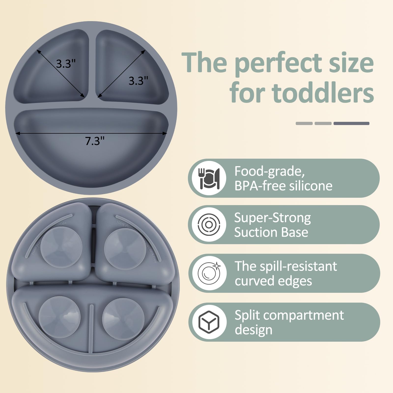 Eascrozn 2 Pack Silicone Suction Plates for Baby, Forks and Spoons Set