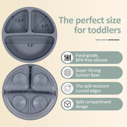 Eascrozn 2 Pack Silicone Suction Plates for Baby, Forks and Spoons Set