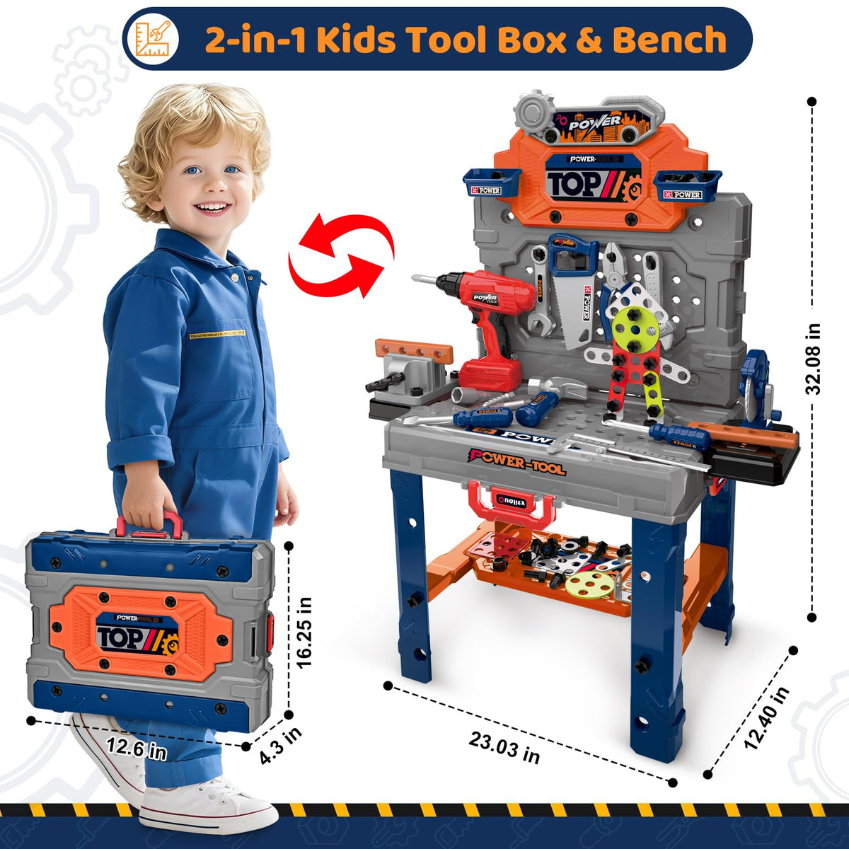 Kids Tool Bench with Electric Drill, Toddler Tool Set for Boys Ages 3-5 6-8