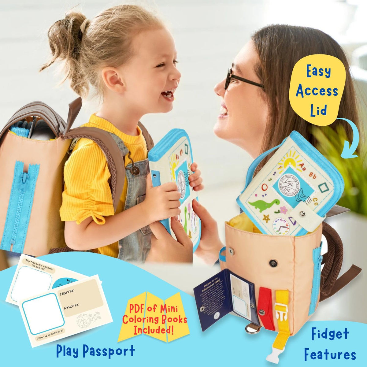 THREE-IN-ONE Toddler Backpack 1-3, Busy Book and Leash, Montessori Toys for 1 2 3 4 Year Old