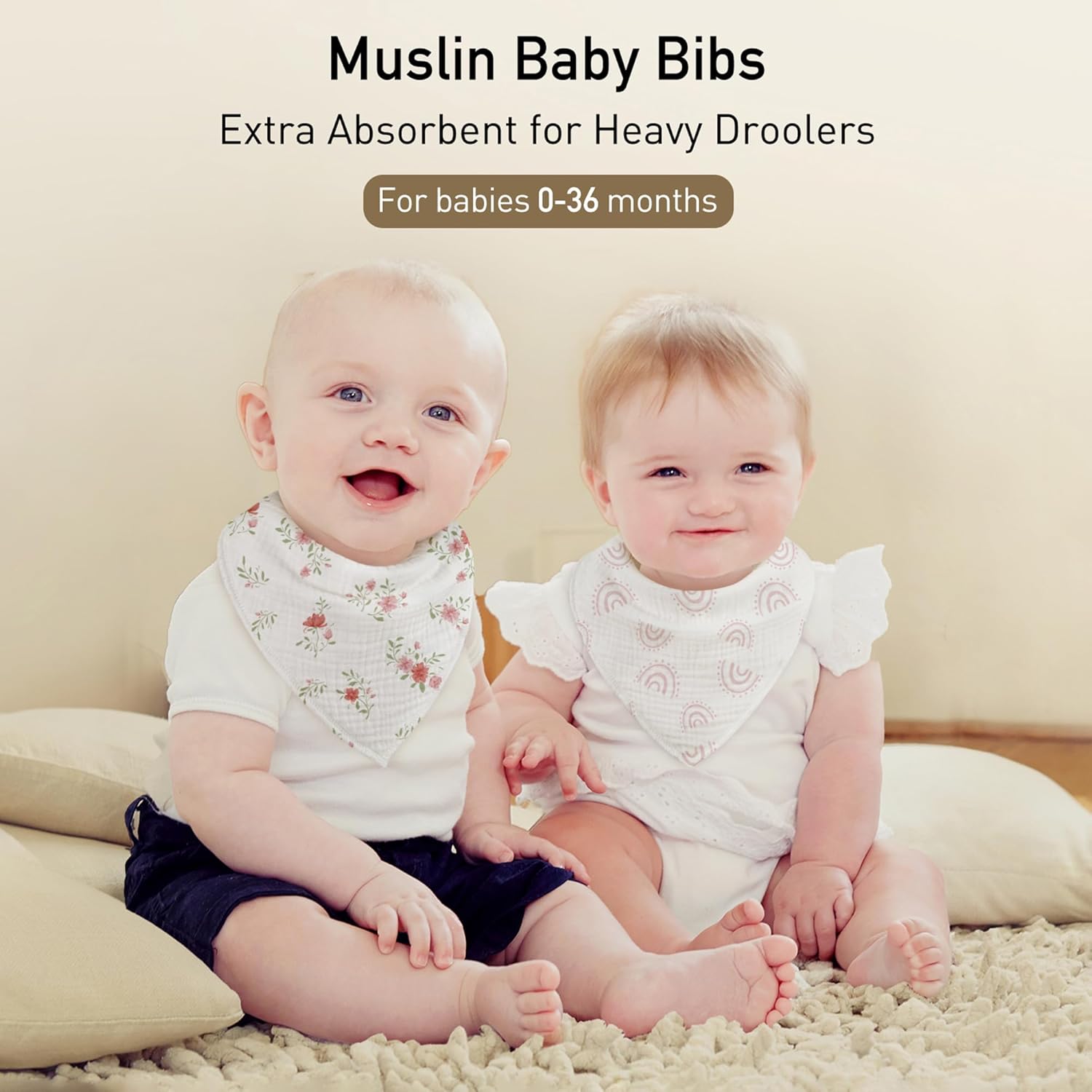 Muslin Baby Bibs 8 Pack, Baby Bandana Drool Bib for Drooling and Teething, Cotton Soft Absorbent