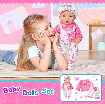 XFEYUE 12" Baby Doll with Pink Bowknot Clothing Set for 3+ Child Girls Gift