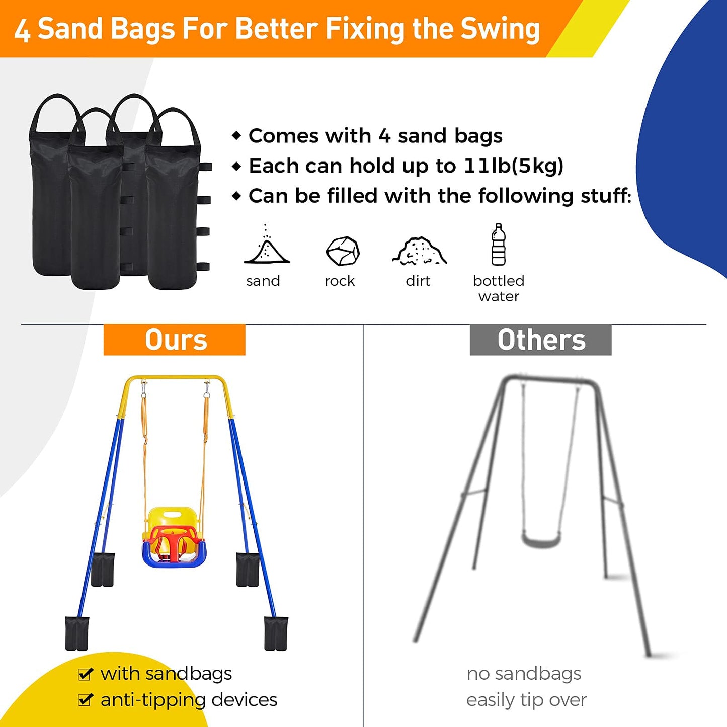 FUNLIO Toddler Swing with Foldable Metal Stand for Toddlers Aged 1~10 Years, 3-in-1 Baby Swing Set