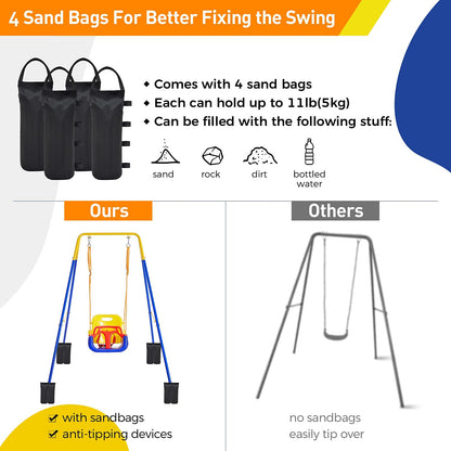 FUNLIO Toddler Swing with Foldable Metal Stand for Toddlers Aged 1~10 Years, 3-in-1 Baby Swing Set