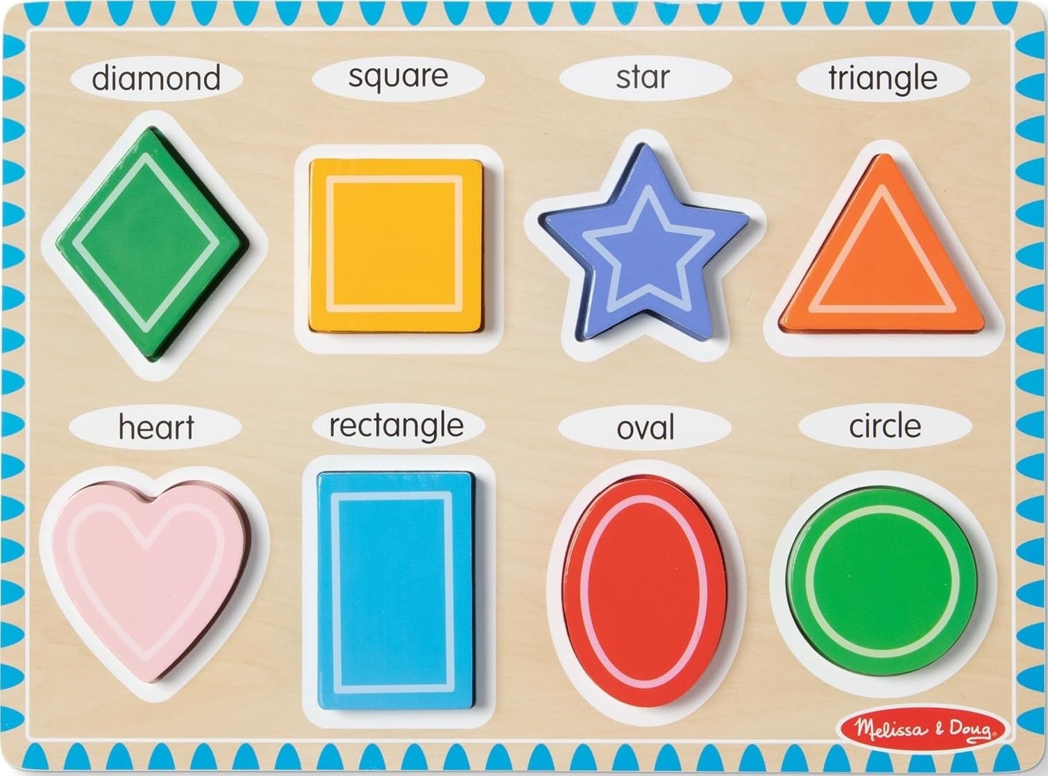 Melissa & Doug Shapes Wooden Chunky Puzzle (8 pcs) Color Matching Shape Sorter Toys for Toddlers