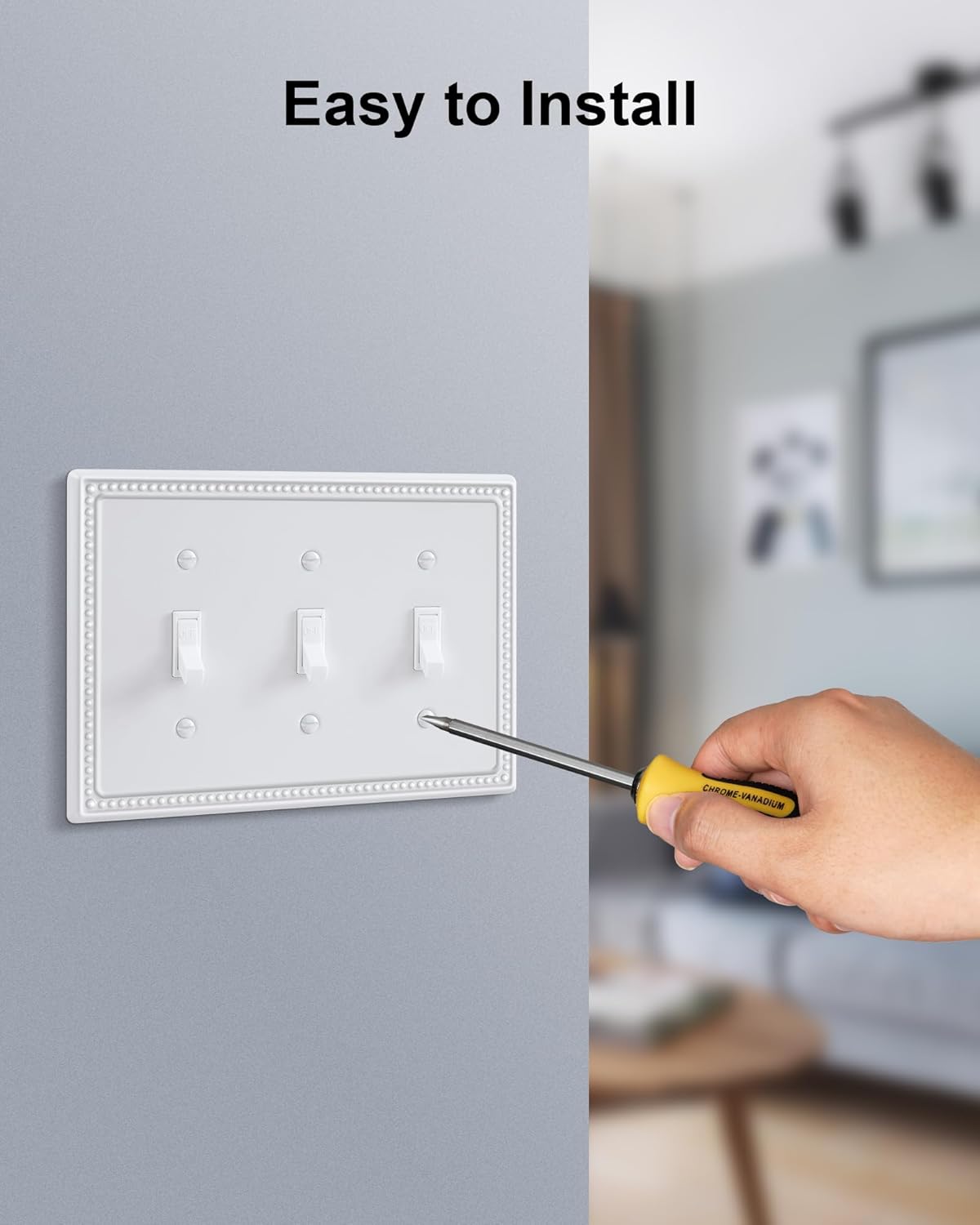 2-Pack Triple Toggle Light Switch Cover Plate, Pearls Decorative Switch Plate Covers, Pure White 3