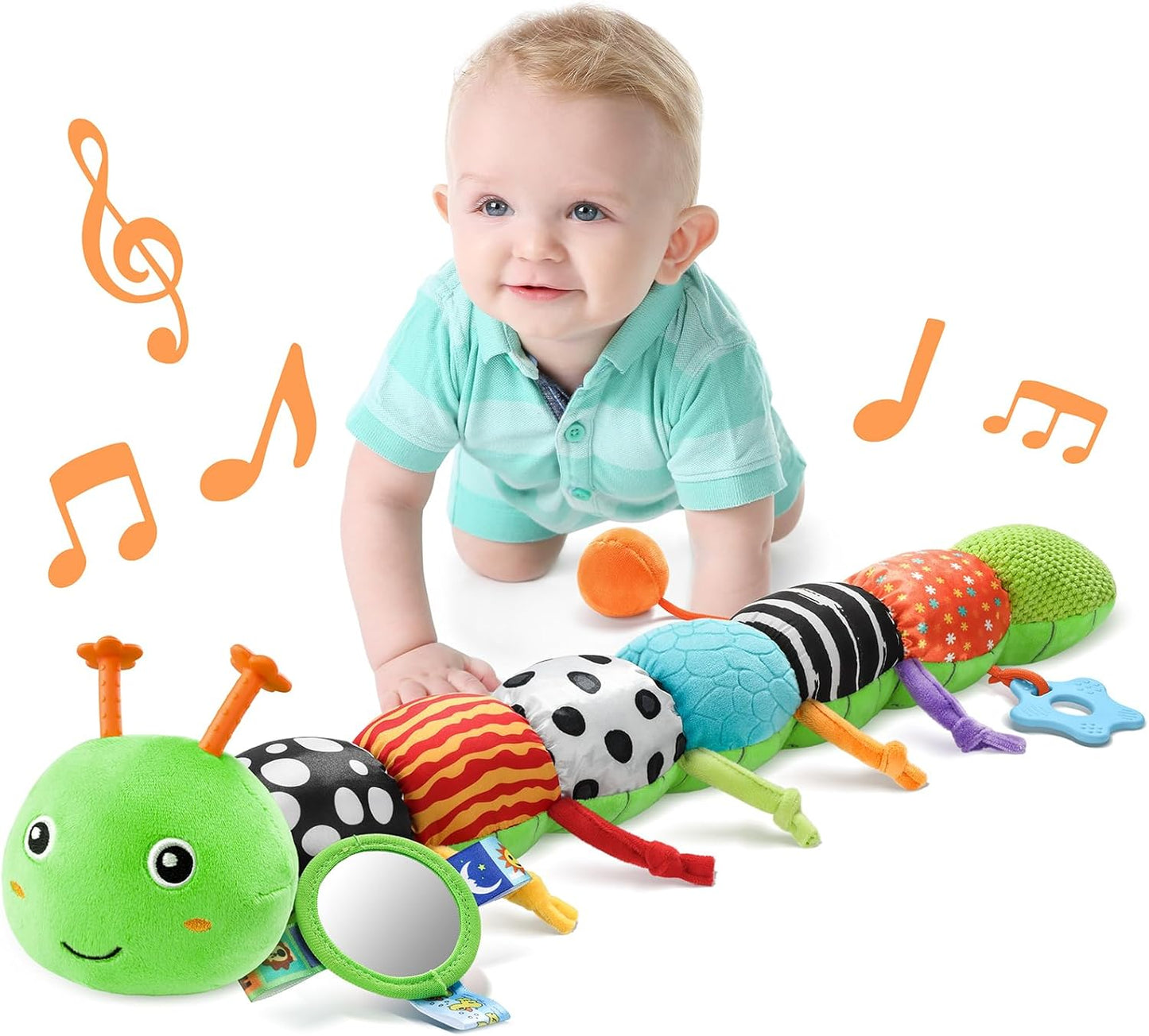 LIGHTDESIRE Baby Toys Musical Caterpillar,Infant Toys Stuffed Animals with Ruler Design,Mirror,Pull