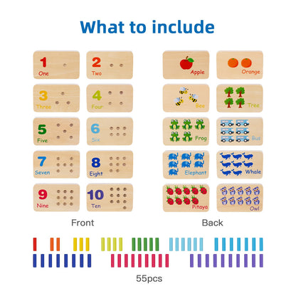 TOOKYLAND Peg Board Toddler Toys, Counting Wooden Toys with 55 Pegs