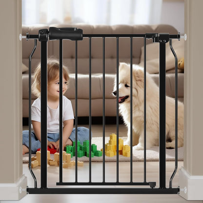 HOOEN Narrow Baby Gate for Stairs - 29 to 34 Inch Wide with Door, Metal Tension Pressure Mounted