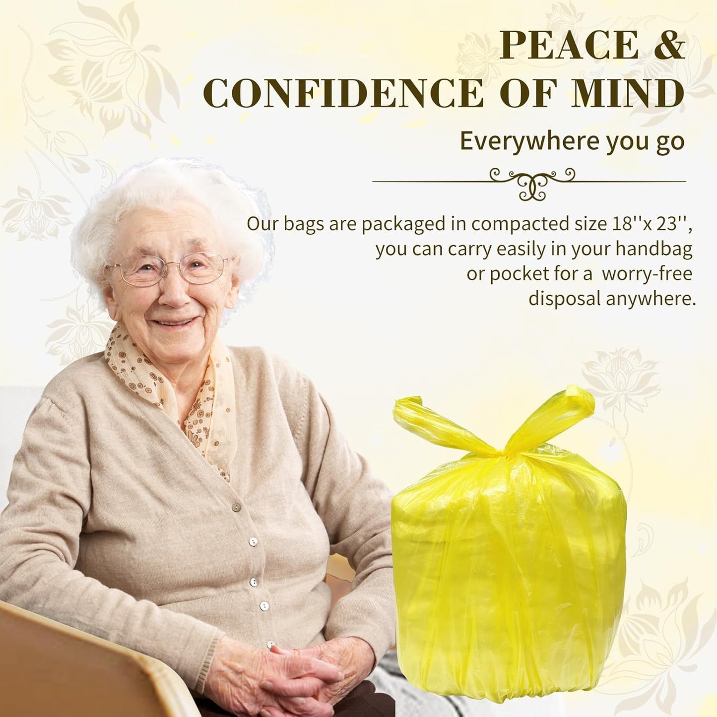 Large Adult Diaper Disposal Bags (18 x 23in), 96 Count, Lemon Scented, Waste Disposal for Elderly