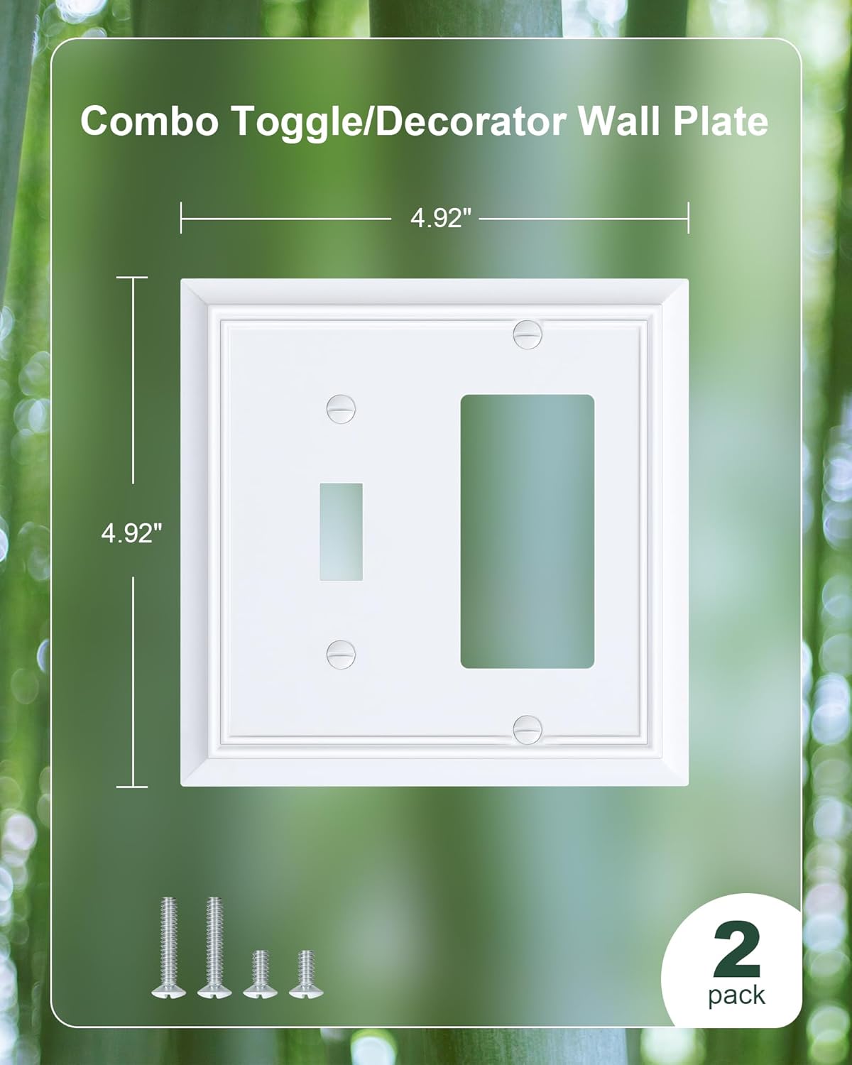 2-Pack Combo Toggle/Decorator Light Switch Cover Plate, Pure White Decorative Electrical Outlet