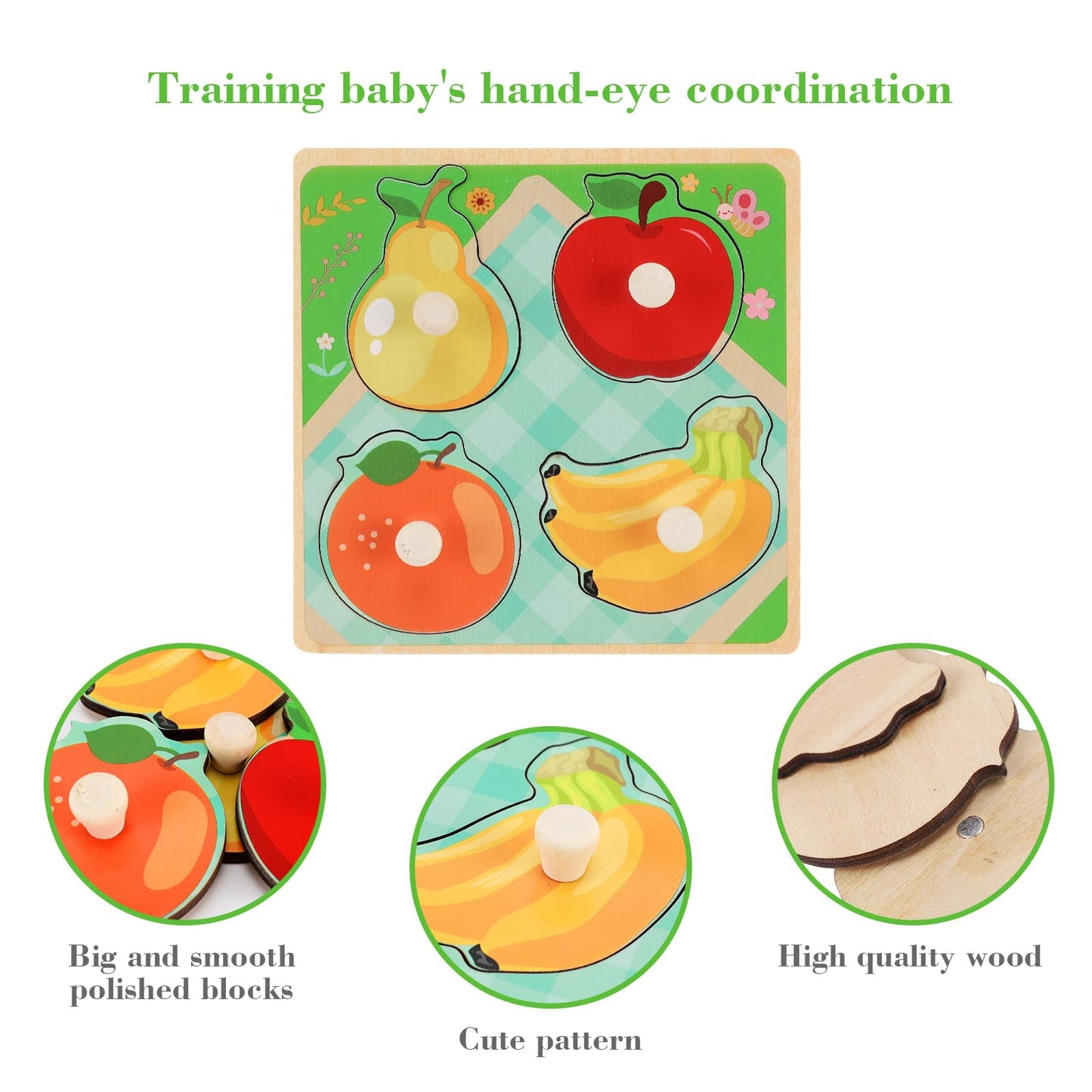 Wooden Peg Puzzles for Toddlers 1-3, Kids' Educational Preschool Peg Puzzle Toy, Set of 4 Toddler