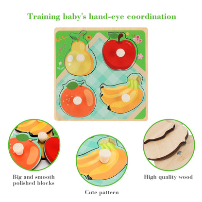 Wooden Peg Puzzles for Toddlers 1-3, Kids' Educational Preschool Peg Puzzle Toy, Set of 4 Toddler