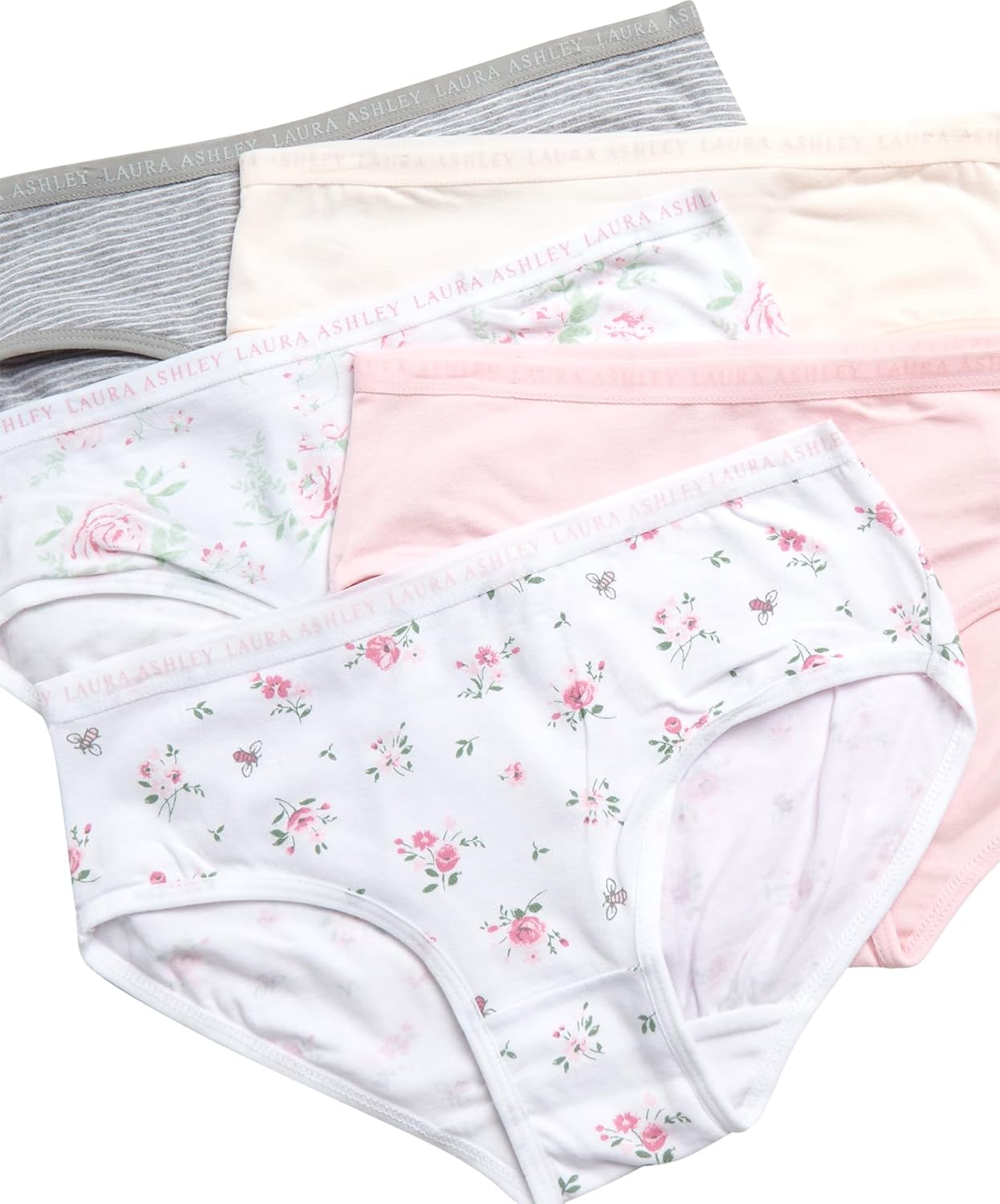 Laura Ashley Girls Underwear - 5 Pack Soft Stretch Breathable Panties for Girls - Lightweight
