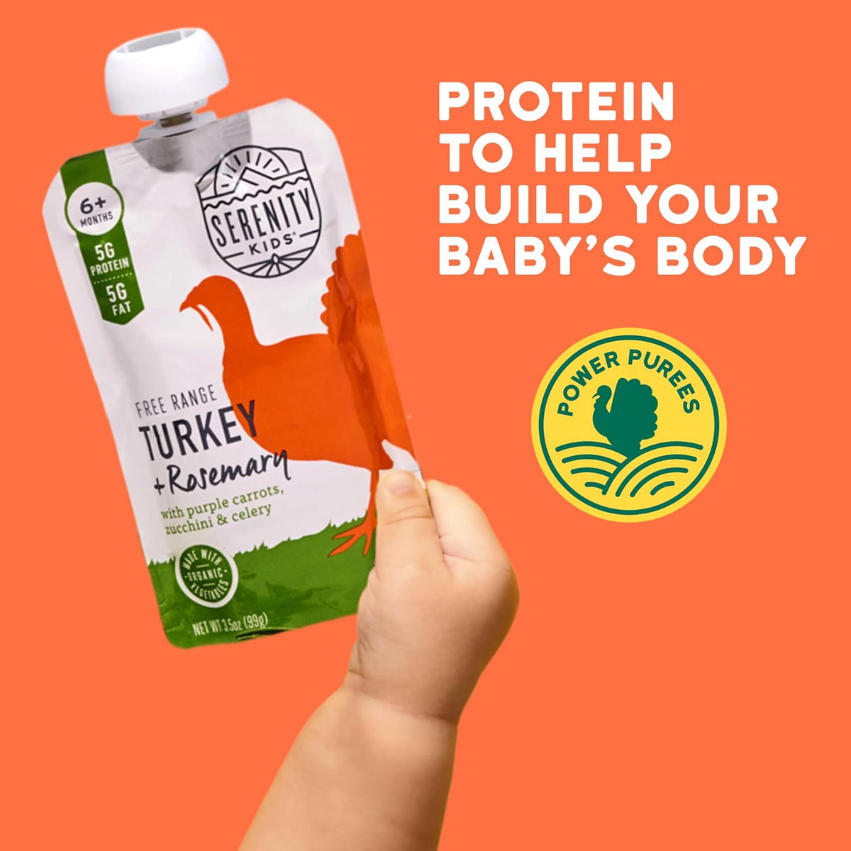 Serenity Kids 6+ Months Baby Food Pouches Puree - Free Range Turkey & Organic Rosemary Blend With