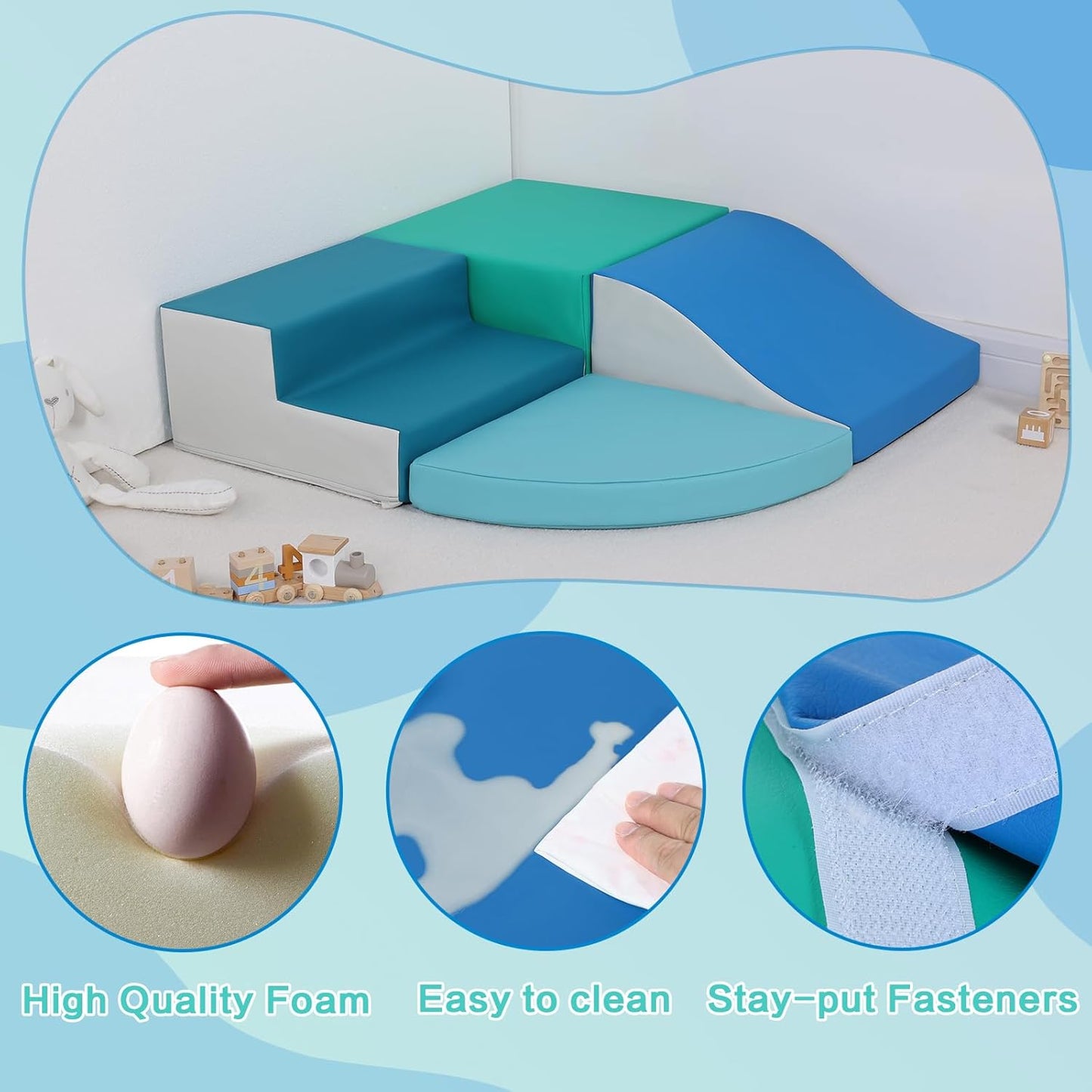 4-Pieces Climbing Toys for Toddlers: PU Leather - Soft Play Climbing for Toddlers - Foam Climbing