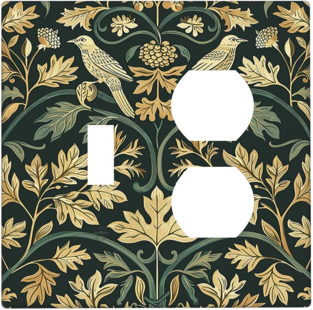 Wallplates William Morris Vintage Botanical Birds Golden Green Leaves 1 Toggle 1 Duplex Switch