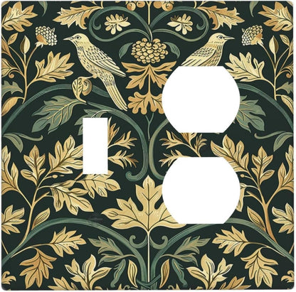 Wallplates William Morris Vintage Botanical Birds Golden Green Leaves 1 Toggle 1 Duplex Switch