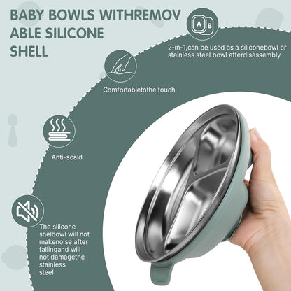 Stainless Steel Toddler Plates with Suction | Non-Slip Divided Baby Plates BPA Free & Non Toxic |