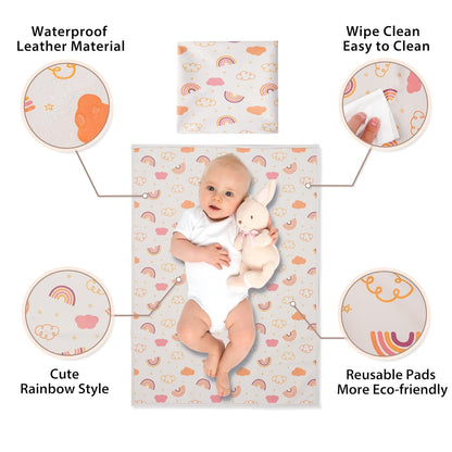 Vegan Leather Baby Changing Mat - Wipeable Portable Changing Pad, Foldable Travel Changing Mat for