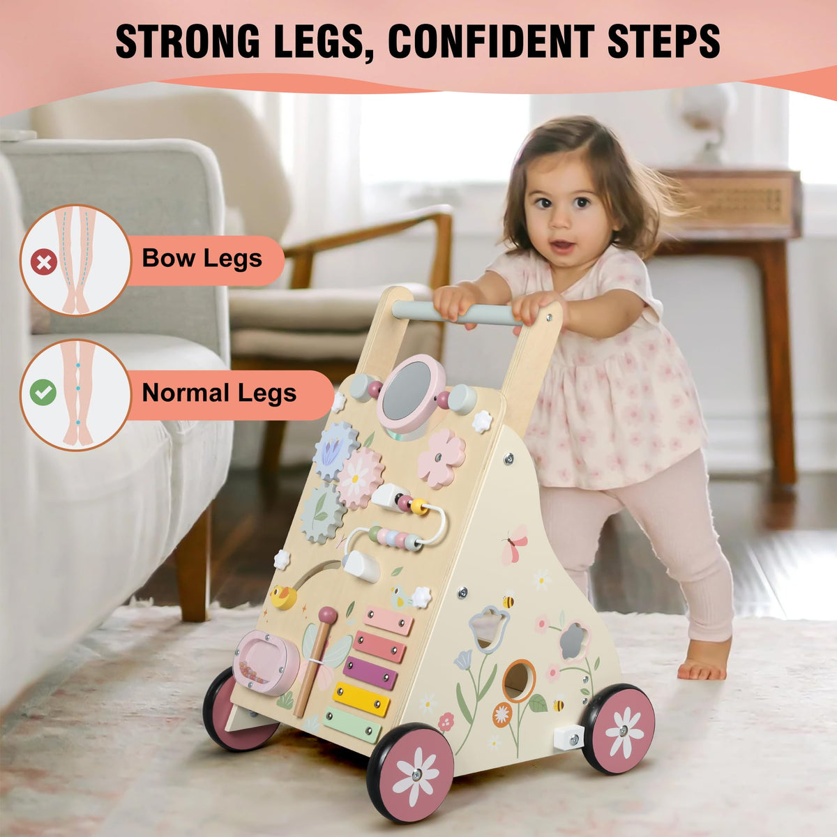 Pithfor Wooden Baby Walker, Baby Push Walker, Push Walker Toys for Babies Learning to Walk &
