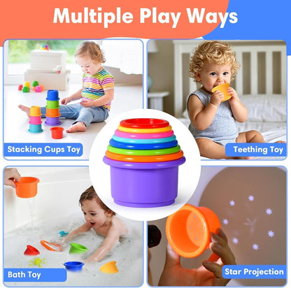 jojnawa 8 Pcs Stacking Cups Baby Stacking Toys, 8 Colors Educational Nesting Cups, Montessori