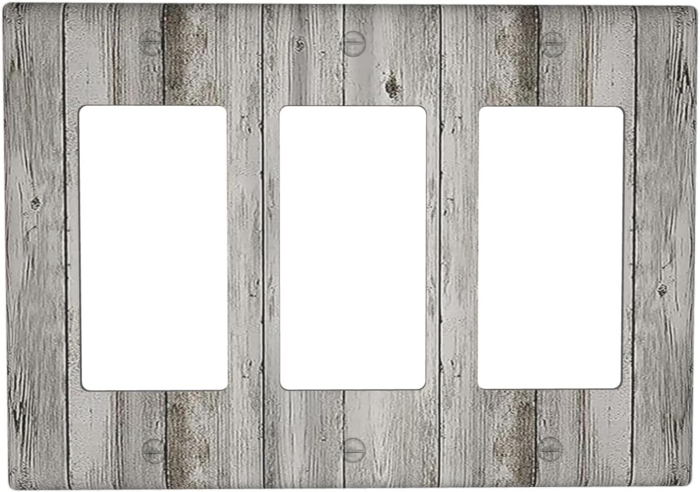Light Switch Covers Farmhouse Rustic Grey Barn Door Wood 3 Gang Rocker Electrical GFCI Decorative