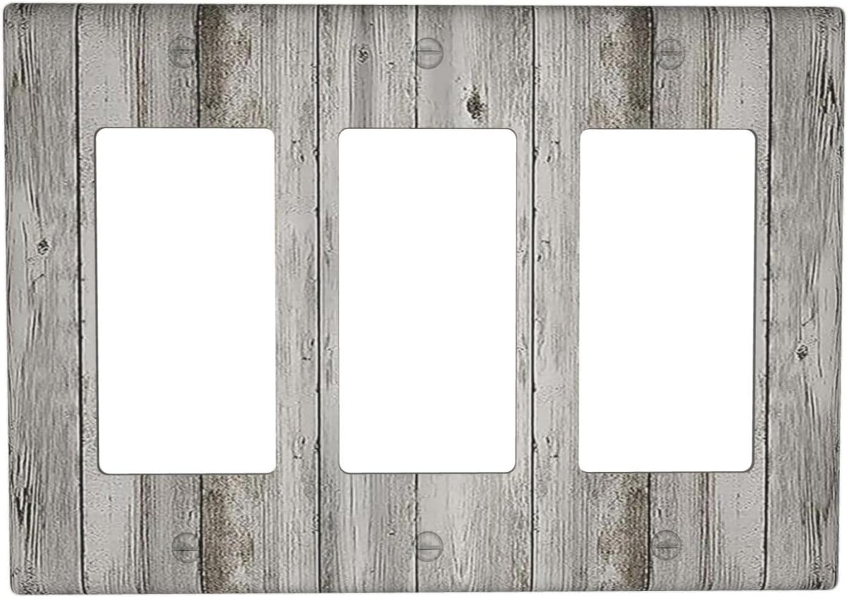 Light Switch Covers Farmhouse Rustic Grey Barn Door Wood 3 Gang Rocker Electrical GFCI Decorative