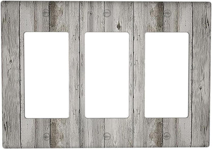 Light Switch Covers Farmhouse Rustic Grey Barn Door Wood 3 Gang Rocker Electrical GFCI Decorative