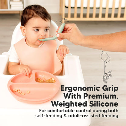 KeaBabies Silicone Baby Spoons, Self Feeding 6-12 months - 3-Pack Baby Weaning Eating Utensils