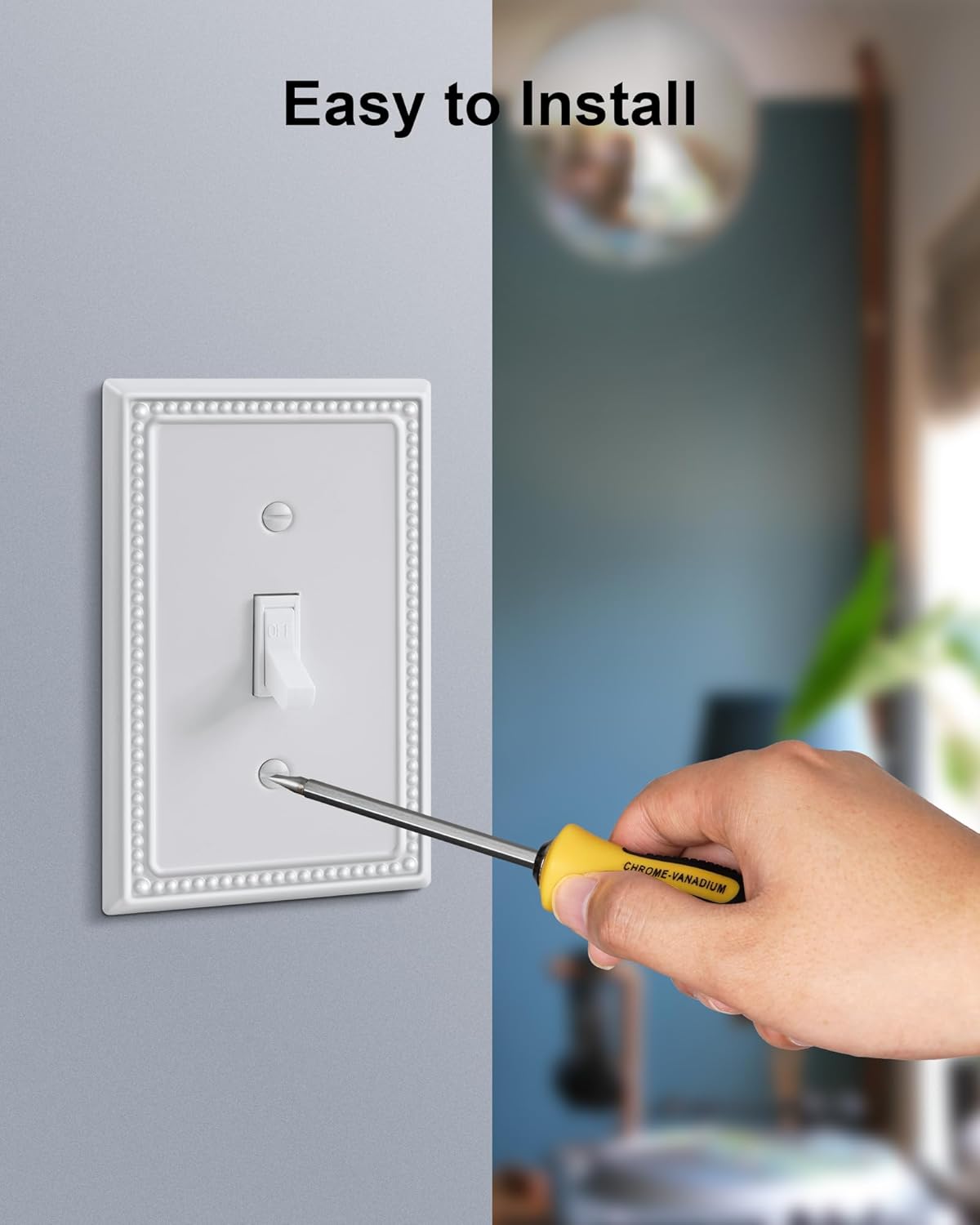 2-Pack Single Toggle Light Switch Cover Plate, Pearls Decorative Switch Plate Covers, Pure White 1