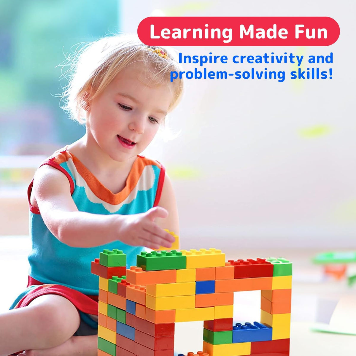 PREXTEX 100-Piece Building Blocks Set for Toddlers - Jumbo Toy Blocks in 5 Colors for Kids 18