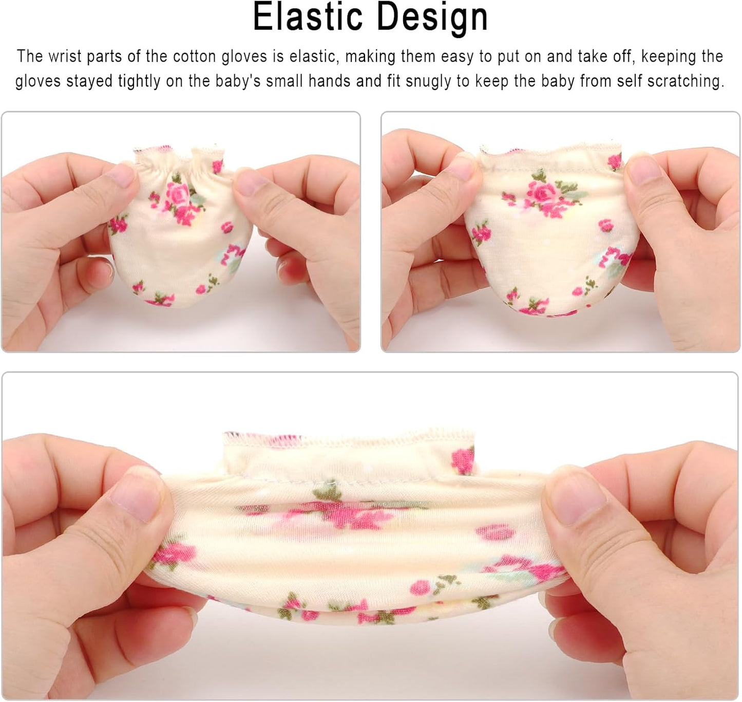 BQUBO Newborn Infant Toddler Mittens No Scratch Cotton Elastic Wrist Gloves Hypoallergenic for 0-6